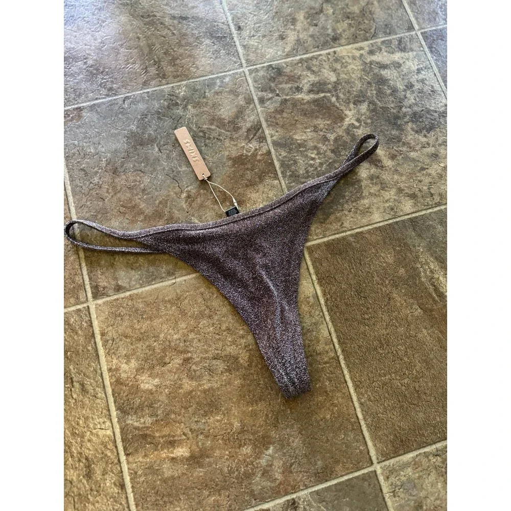 New Skims Swim Glitter Thong Bikini Bottom Cocoa Size 3X